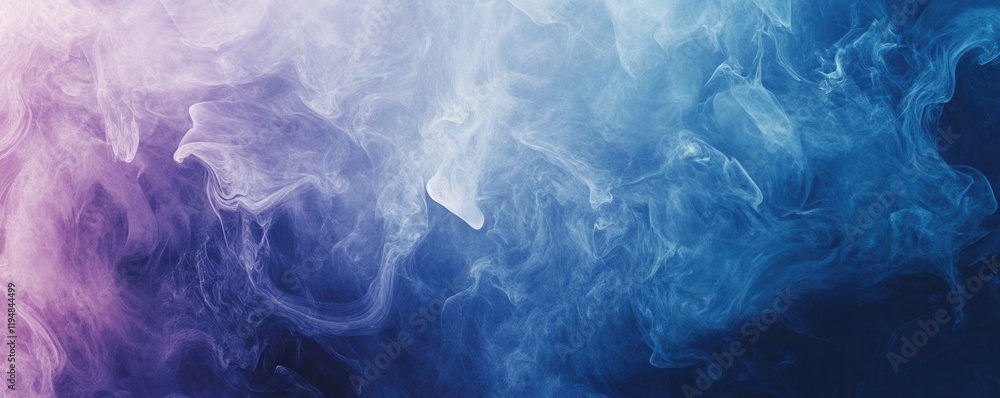 Poster blue and purple abstract background with flowing shapes, featuring soft gradients and ethereal textu