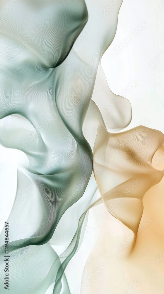 Poster Delicate curves and flowing forms intertwine in soft pastel sage hues, inviting a sense of calm and creativity. This artistic expression captivates with its gentle elegance and dreamy aesthetic