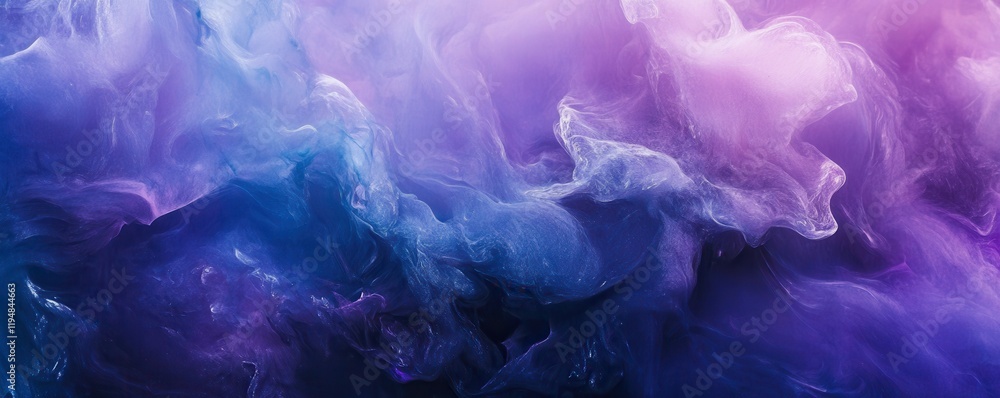 Poster blue and purple abstract background with flowing shapes, featuring soft gradients and ethereal textu