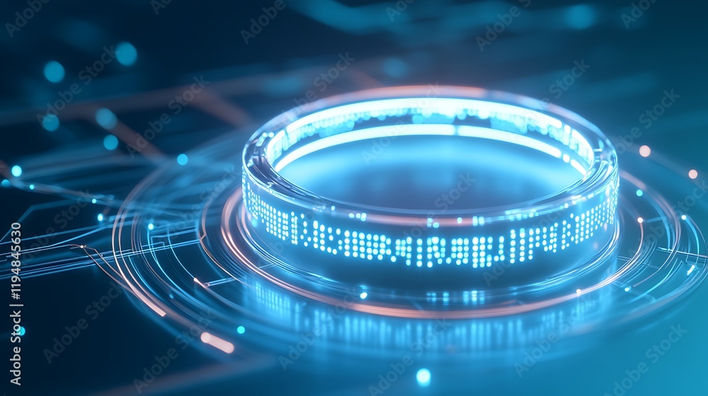 Aufkleber Futuristic glowing ring with digital data, technology concept, high-tech interface, cyber network and circuit elements