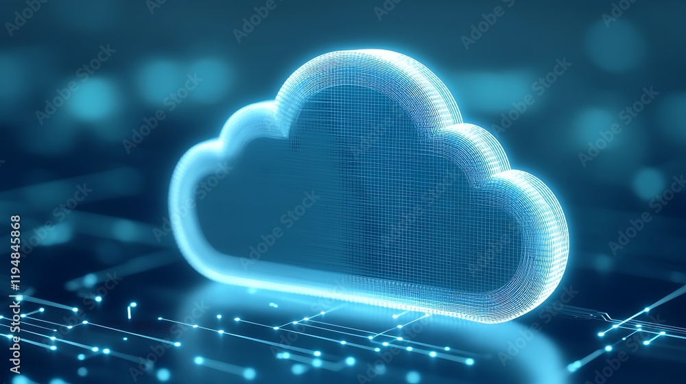 Poster futuristic network concept with digital cloud icon and interconnected lines on abstract technology b