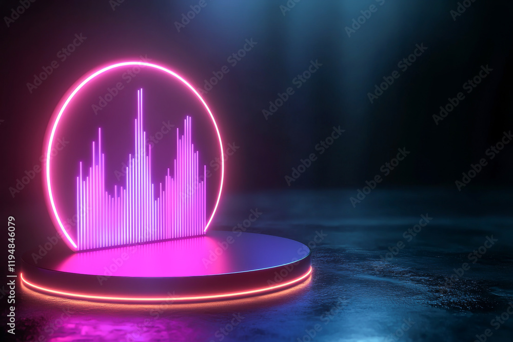Poster futuristic background with neon lights and sound wave visualization for creative projects.