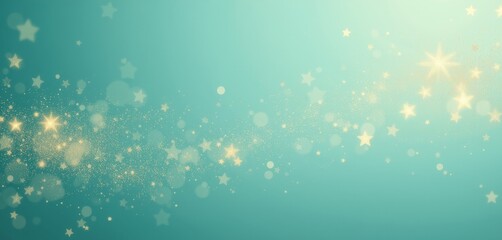 Teal background with shining white stars and light rays.