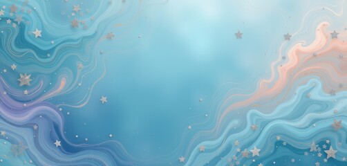 Pastel waves and silver stars on a teal background.