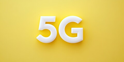 Aerial view of bold white 5G lettering centered on a bright yellow background, creating a vibrant and modern technological theme.
