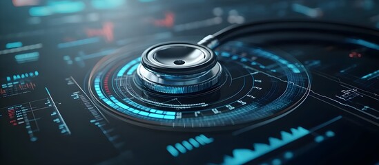 Futuristic Stethoscope on Digital Medical Interface Background