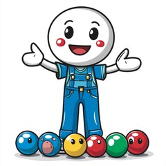 Fototapeta premium Happy Cartoon Boy Stands Above Colorful Balls