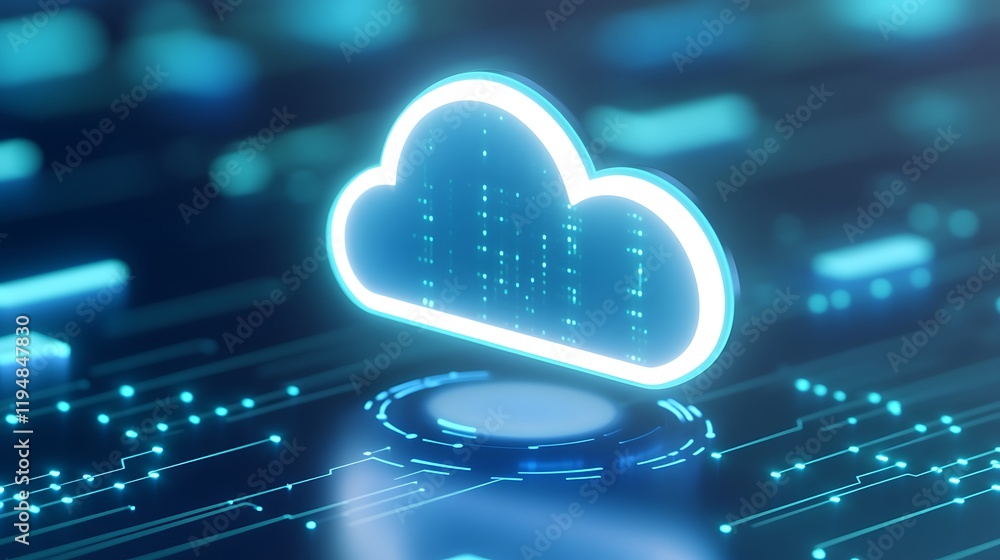 Poster innovative cloud computing concept with digital graphics and futuristic elements in technology backg