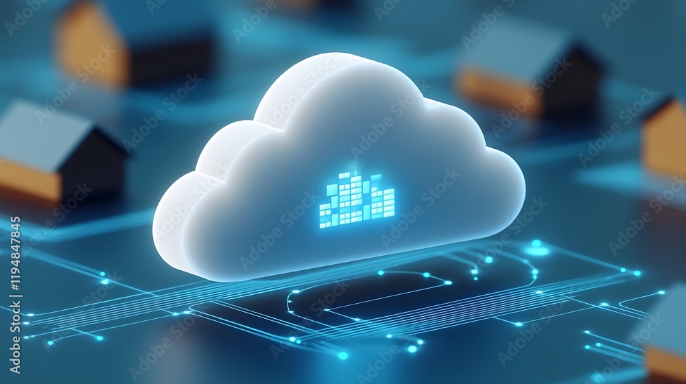 Poster innovative cloud technology concept for digital storage and data management with visual representati