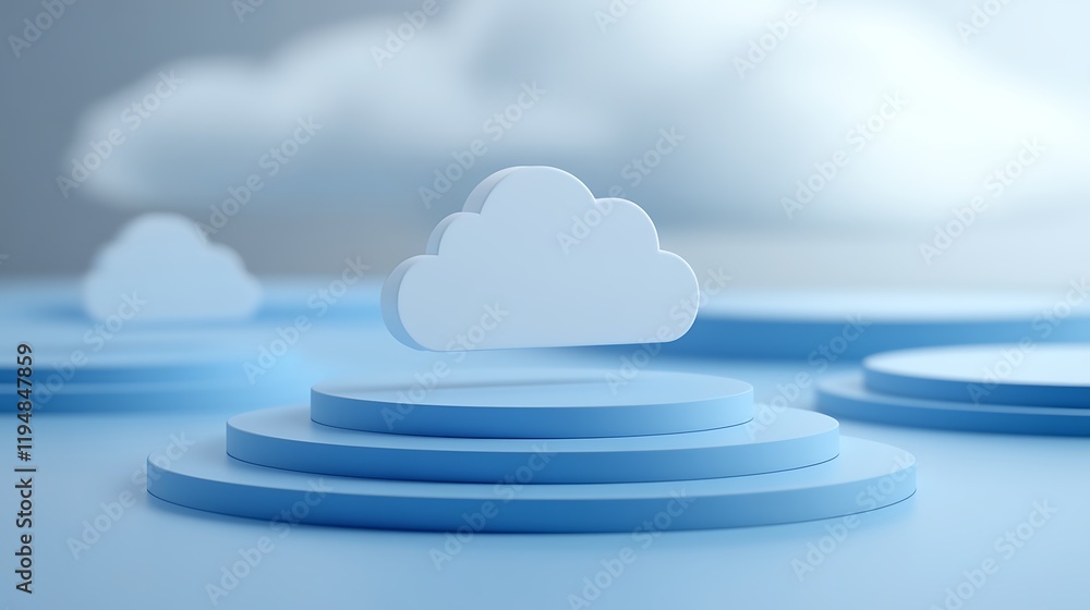 Poster minimalist blue cloud design with floating shapes for digital and creative concepts