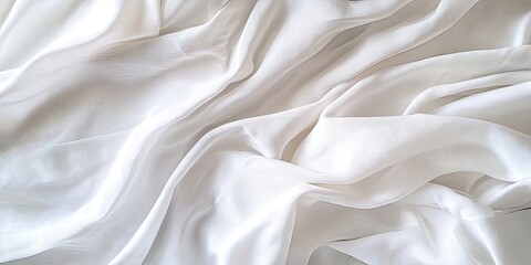 Obraz premium Textured white bedding sheets with soft folds and creases against a blurred background providing ample copy space for elegant design purposes