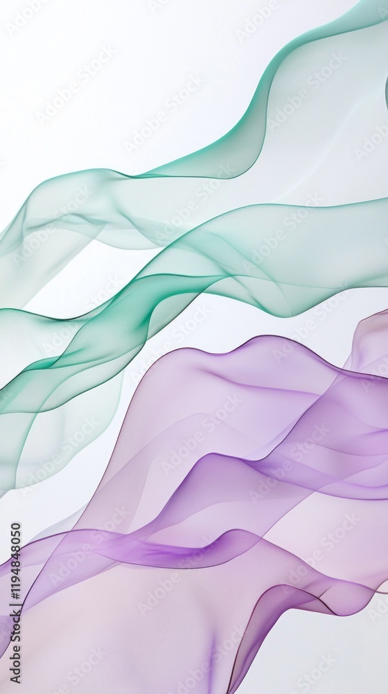 Poster soft pastel waveforms undulate gracefully in shades of lavender and green, evoking a serene and arti