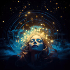 Woman in a Meditation State, Glowing Aura