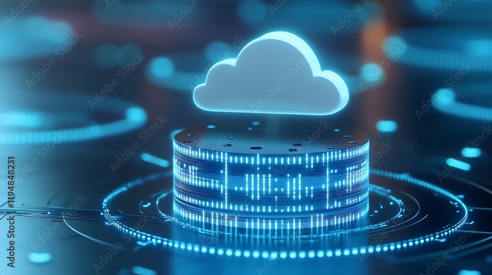 Poster modern cloud computing concept with data visualization and digital interface elements in futuristic 