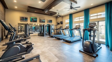 Upscale gym with state-of-the-art equipment, contemporary design, and a luxurious atmosphere, creating the perfect environment for a premium fitness experience