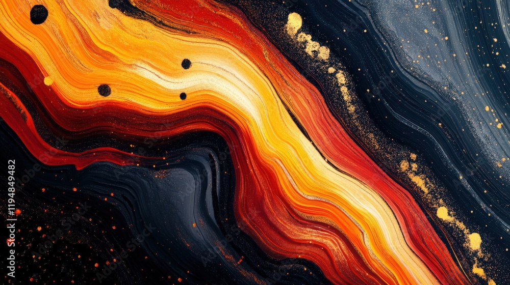 Poster abstract art with flowing colors and gold accents creating a modern dynamic design