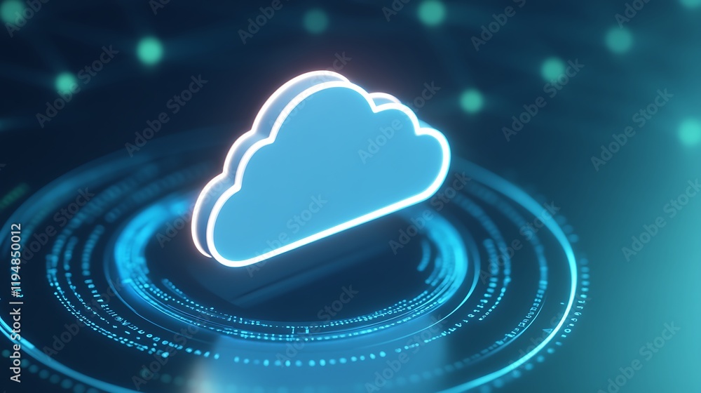 Poster modern cloud icon in digital space with futuristic glow and technical background for technology conc
