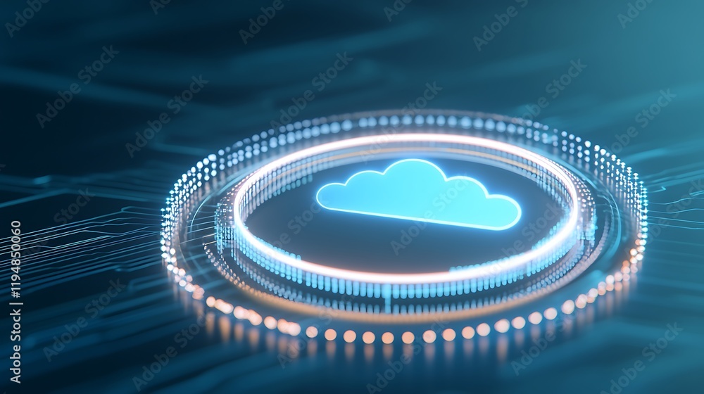 Poster modern cloud icon with digital elements representing technology and connectivity in a futuristic sty