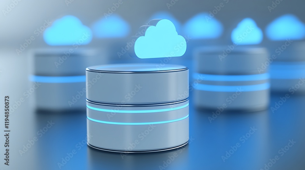 Poster modern data storage solutions with cloud technology and futuristic digital elements displaying conne