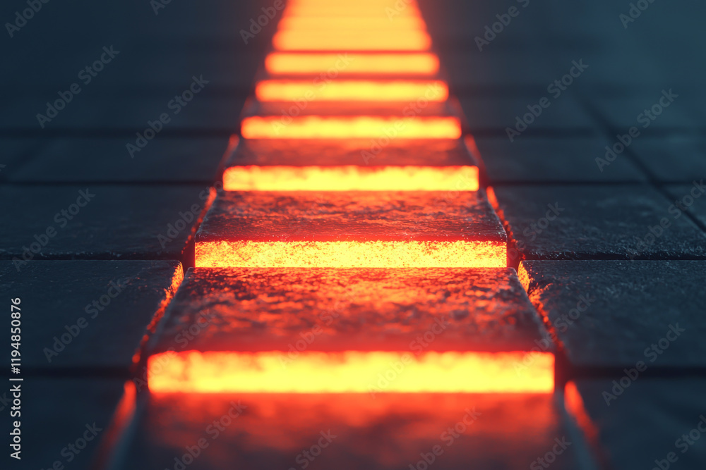 Poster illuminated pathway with glowing bricks, creating a futuristic and captivating atmosphere.