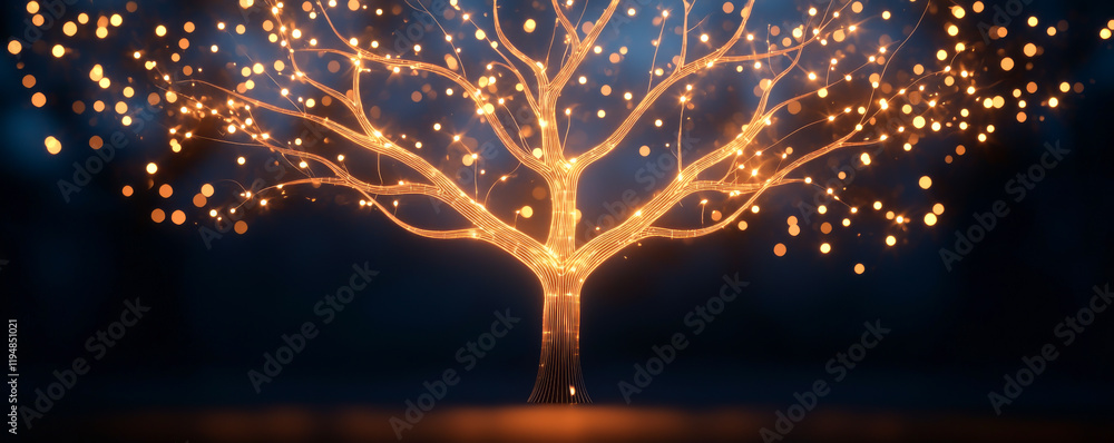 Poster illuminated tree branches glowing with warm lights creating a magical ambiance.