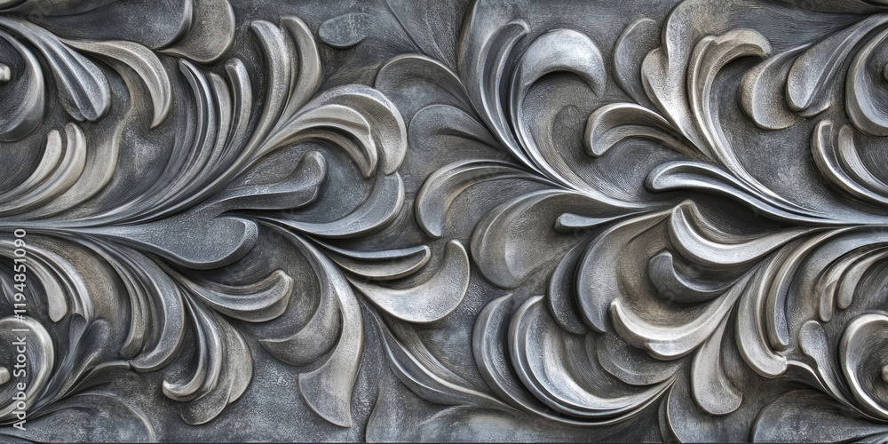 Poster intricate silver and gray wall pattern with swirling floral designs creating a captivating and artis