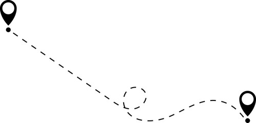 Route icon. Two points with dotted path and location pin. Route location icon two pin sign and dotted line.