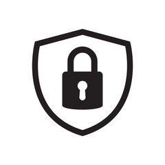 Shield security with lock icon. Protection, safety, password security icon. Firewall access privacy sign. Lock security icon for login page. Website guard emblem.