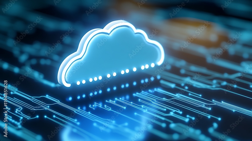 Aufkleber neon cloud icon on circuit board background representing cloud computing and digital technology conc