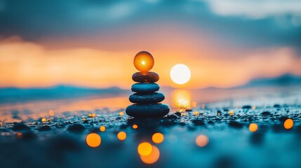 Colorful Chakra Stones Stacked on the Beach During Golden Hour, Healing, Meditation, Balance, Spirituality, Wellness
