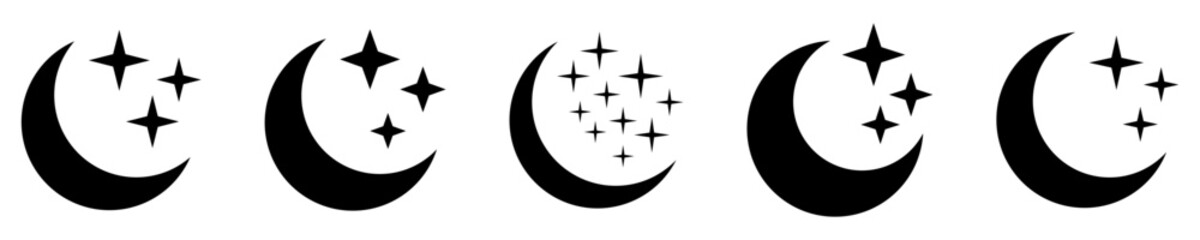 Crescent moon with stars icon. Night icon. Crescent moon icon. © Maksim