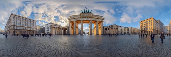 Brandenburg Gate Landmark in Germany, Berlin. Iconic Triumphal Arch Architecture, Panoramic View