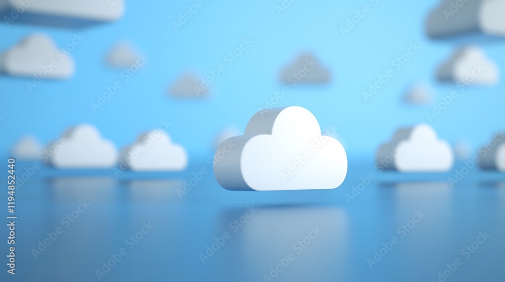 Poster white clouds floating on calm blue background with soft lighting ideal for tranquil and dreamy theme