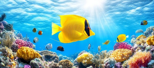 Fototapeta premium Thriving Coral Reef Ecosystem A Stunning Display of Vibrant Marine Life in an Underwater Paradise