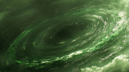 Green swirling cosmic vortex a nebula in space
