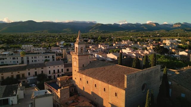 Santa Mar&iacute;a del Cam&iacute; church Mallorca island Spain 18 century catholic religion aerial drone