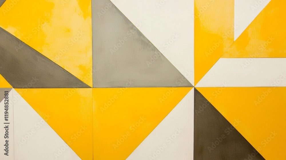 Aufkleber vibrant butter yellow triangles intermingle with sleek gray and white shapes, forming a dynamic wall