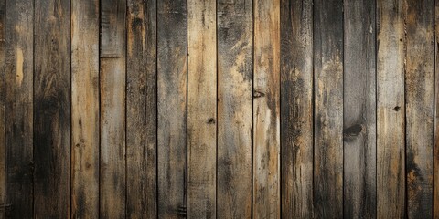 Fototapeta premium Aged wooden backdrop showcasing dark and light brown planks arranged vertically, providing ample empty space for text or images.
