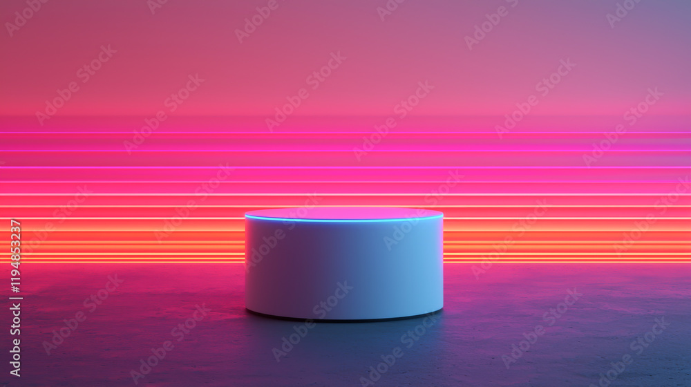 Poster modern minimalistic design with a luminous background and a simple round podium.
