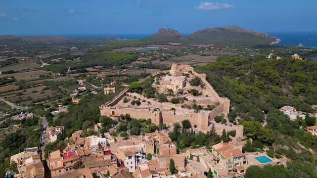 Castle of Capdepera fortress hilltop Mallorca Balearic island Spain medieval, aerial