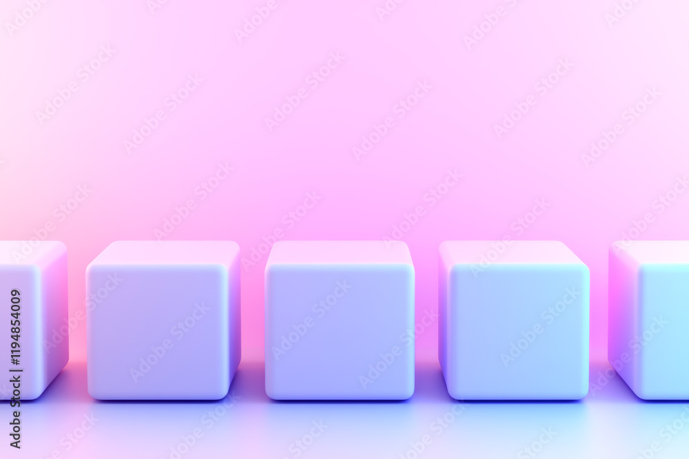 Poster pastel colored cubes arranged neatly against a soft gradient background.