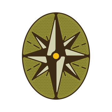 Outdoor adventure badge. Camping adventure label in retro style. Mountain logo graphics for t-shirt. Stock artwork with windrose