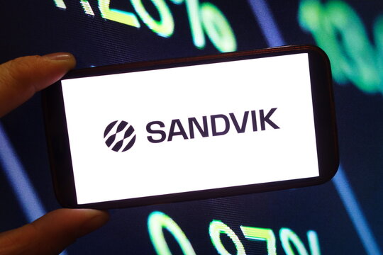 Konskie, Poland - December 25, 2024: Sandvik company logo displayed on mobile phone
