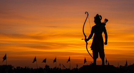 Lord Rama with Bow Silhouette at Dusk