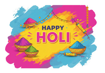 Colorful Happy Holi Celebration with Traditional Elements