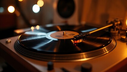 Vinyl Record Player in Warm Lighting