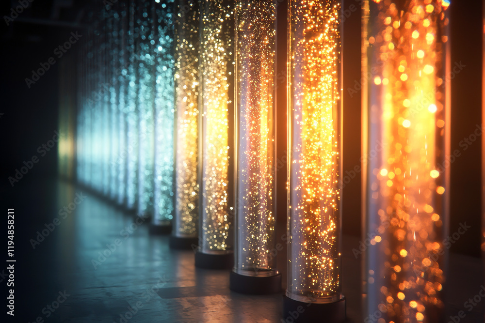 Poster stunning illuminated columns with sparkling lights in a mesmerizing arrangement.