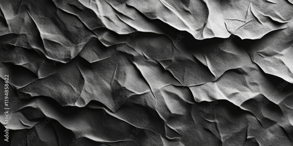 Poster textured monochrome paper backdrop featuring intricate gray and black creases with varying depth cre