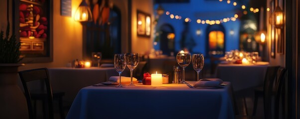 A romantic restaurant with candlelit tables, soft music, and an intimate ambiance, 4k photo.