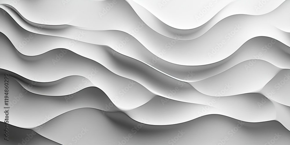 Poster layered abstract grey wave texture creating depth with smooth curves, ideal for backgrounds, present